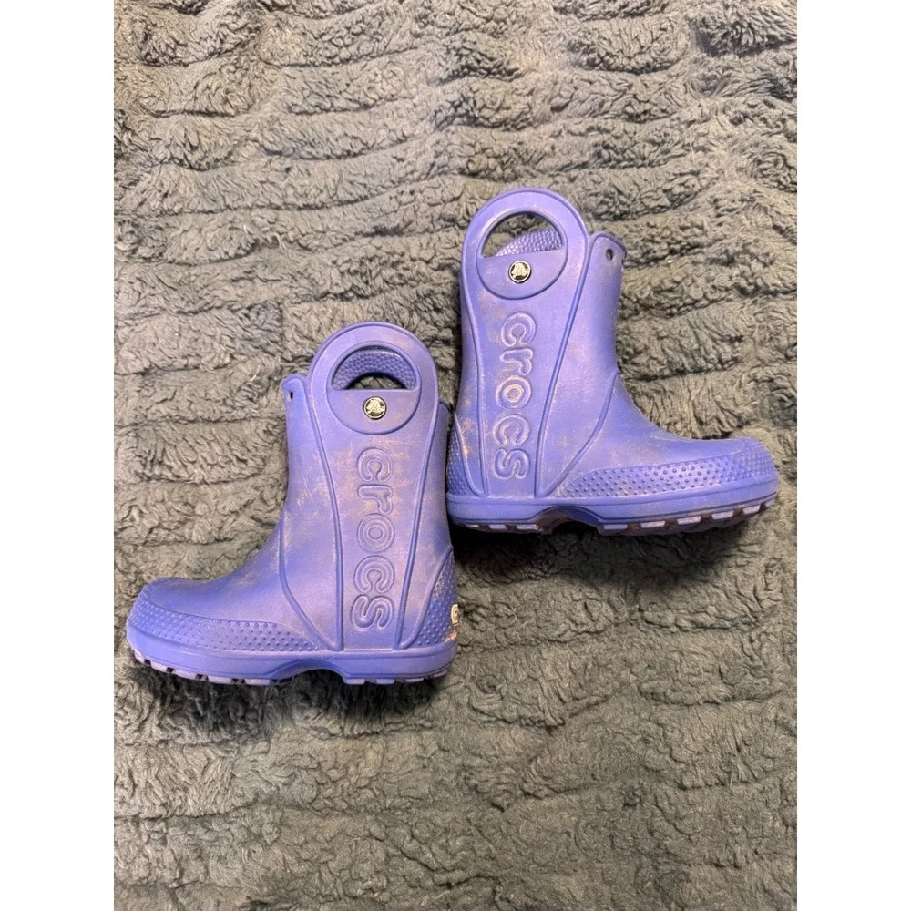 Crocs Kids Handle It Rain Boots Blue Waterproof Pull On C8 12803
